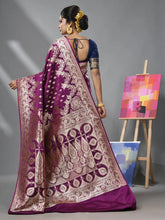 Purple Katan Silk Banarasi Saree With Ethnic Motifs And Zari Woven Designs-MA52KA441380075